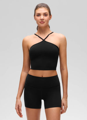Halter Sports Bra - Cross Halter, Built-in Bra Tank