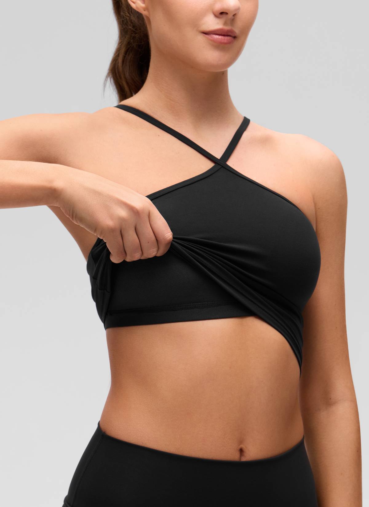 Halter Sports Bra - Cross Halter, Built-in Bra Tank