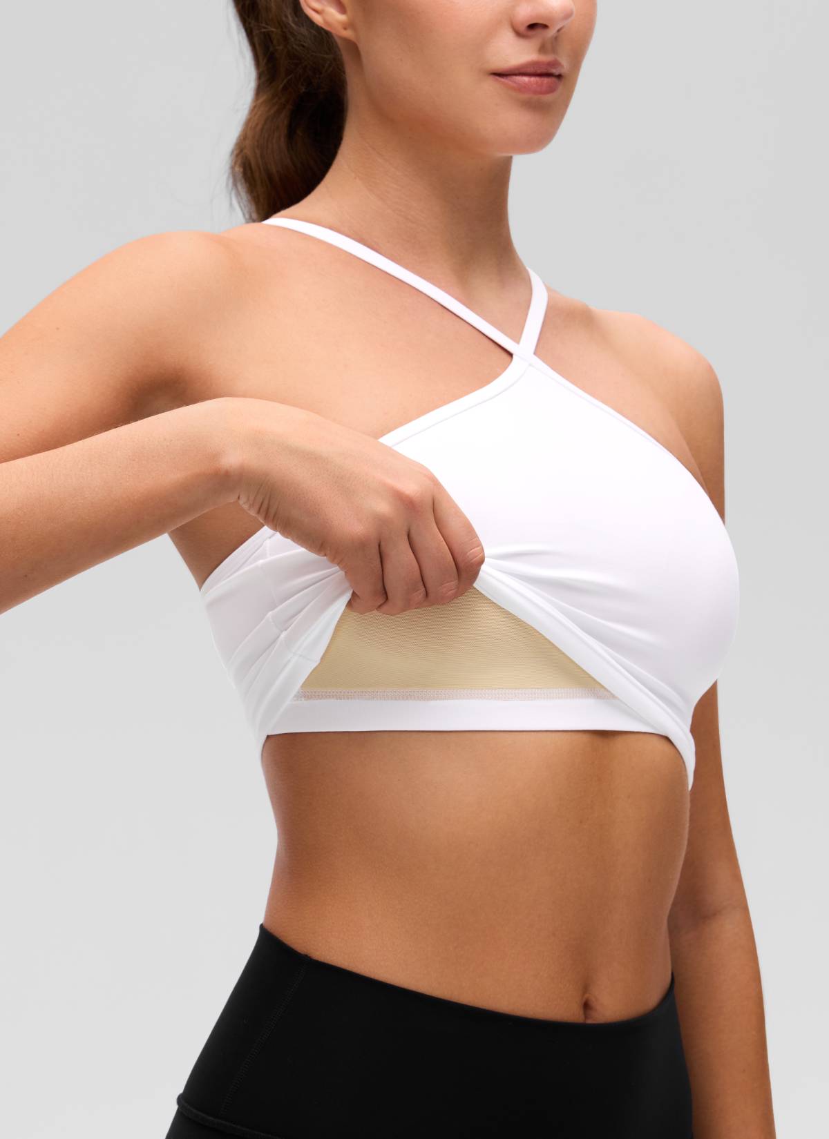 Halter Sports Bra - Cross Halter, Built-in Bra Tank