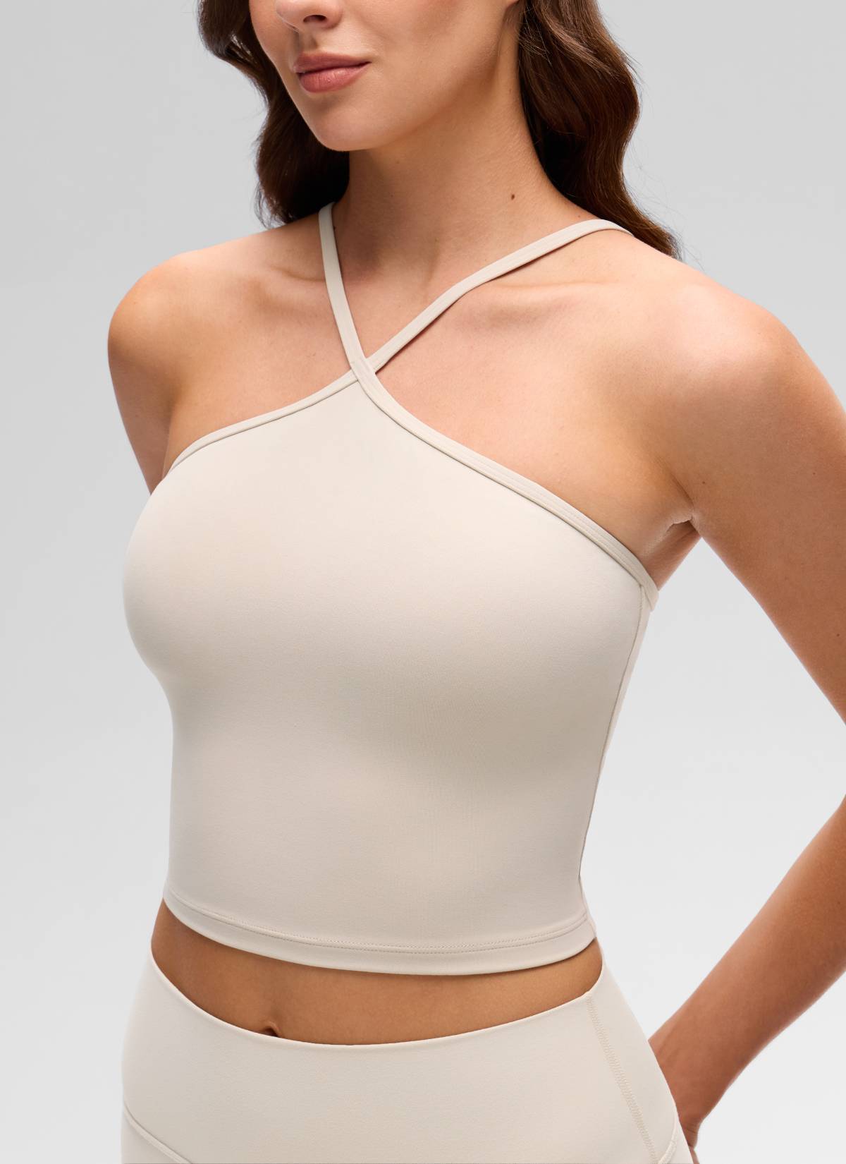 Halter Sports Bra - Cross Halter, Built-in Bra Tank