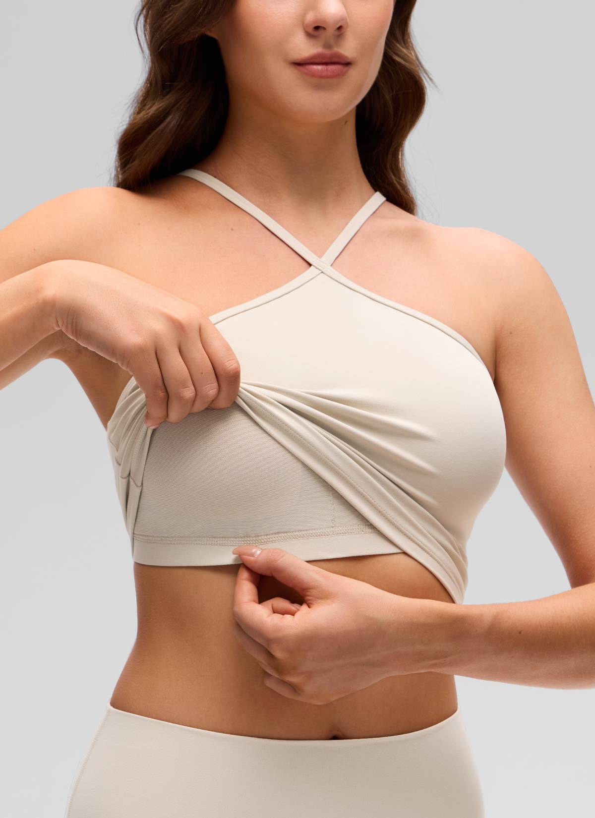 Halter Sports Bra - Cross Halter, Built-in Bra Tank