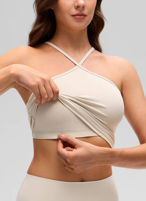 Halter Sports Bra - Cross Halter, Built-in Bra Tank