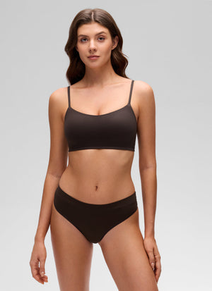 Padded Bralette - Moulded Cups, Spaghetti Straps - Brown