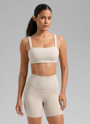Square Neck Wide Strap Bra - Square Neck, Broad Straps - Tan