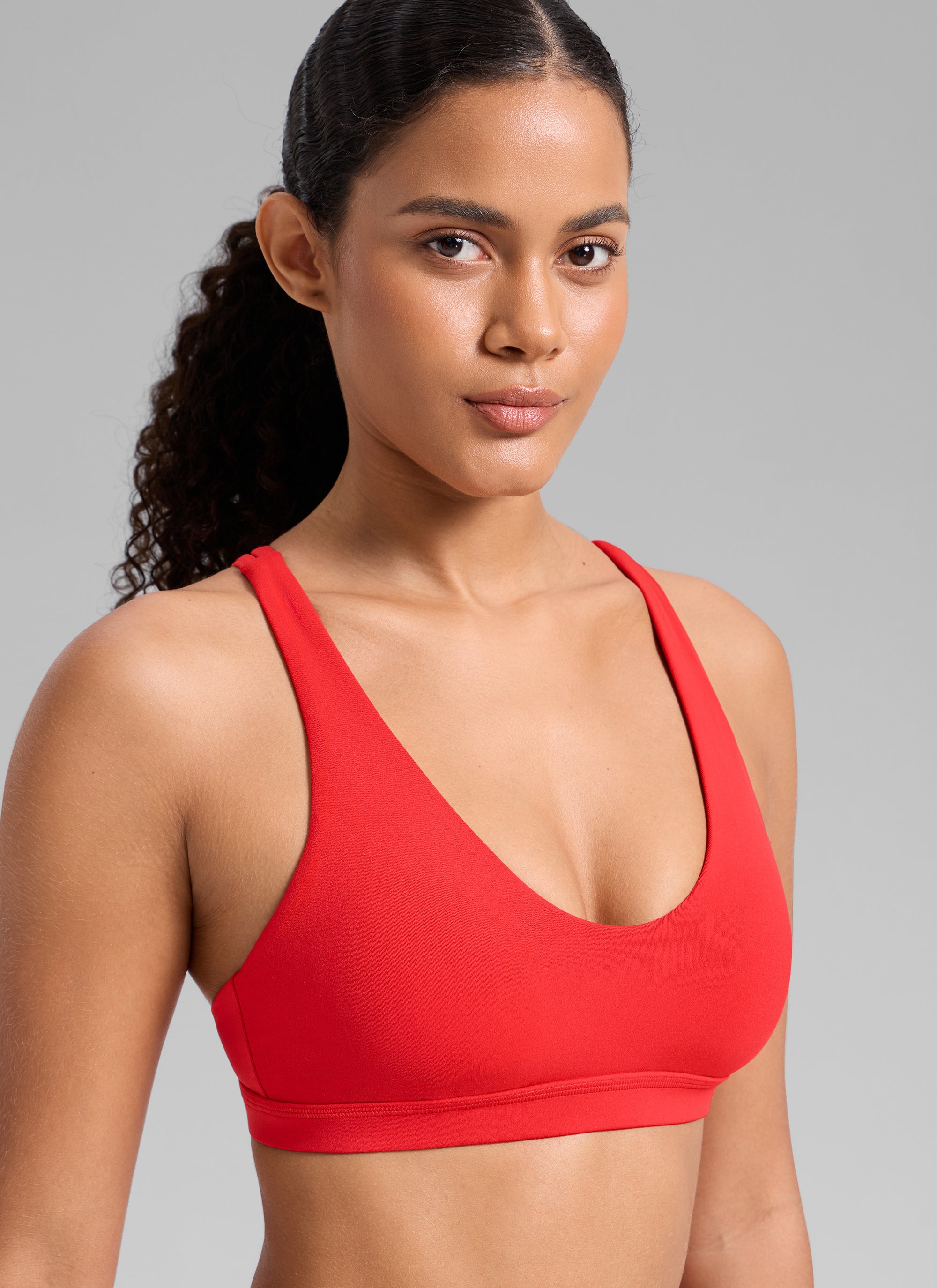 Low Cut Strappy Bra - Low Neckline, Strappy Design