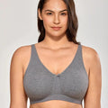 Front view of gray plus size non padded bra with full coverage cups and V-neckline - MissFine