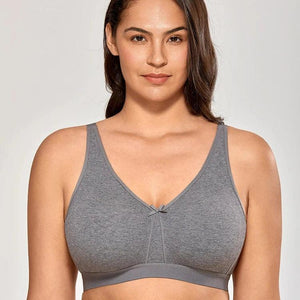 Front view of gray plus size non padded bra with full coverage cups and V-neckline - MissFine