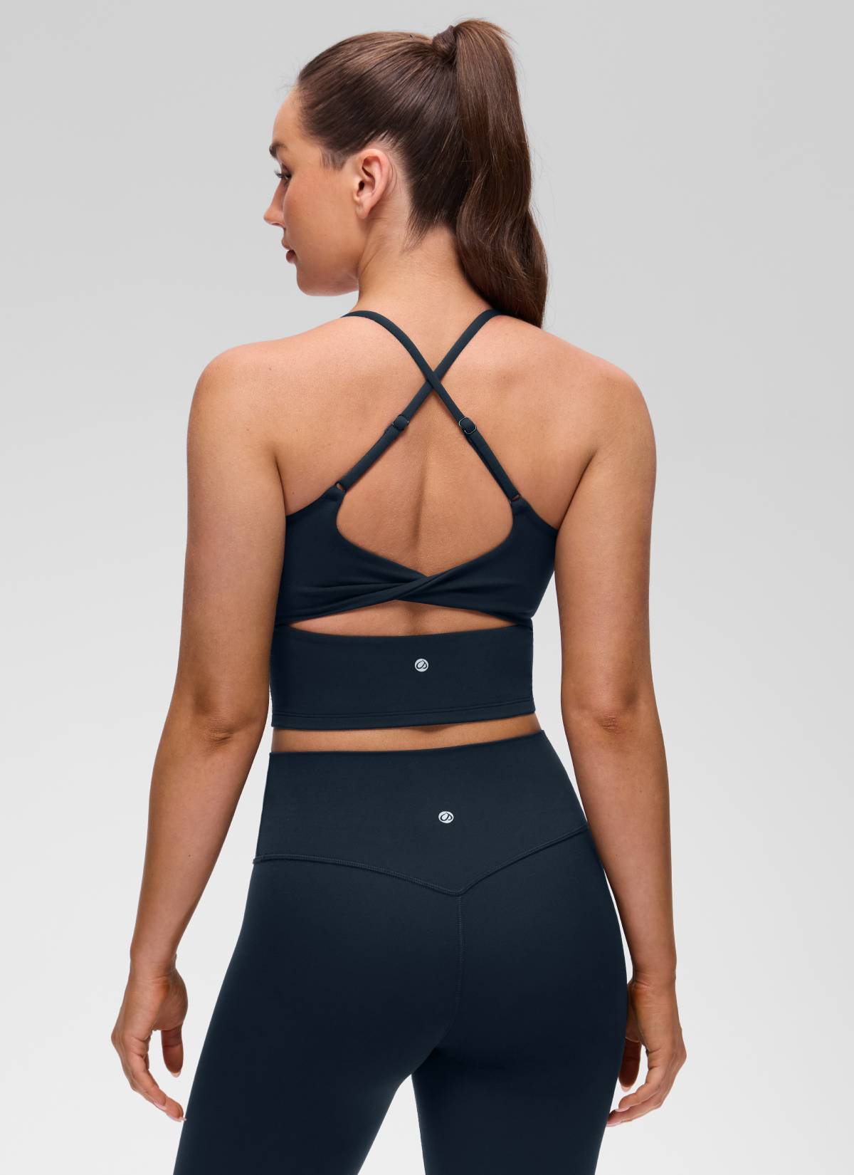 Cross Back Bra Tank Top - Twist Cross Back, Built-in Support - Navy