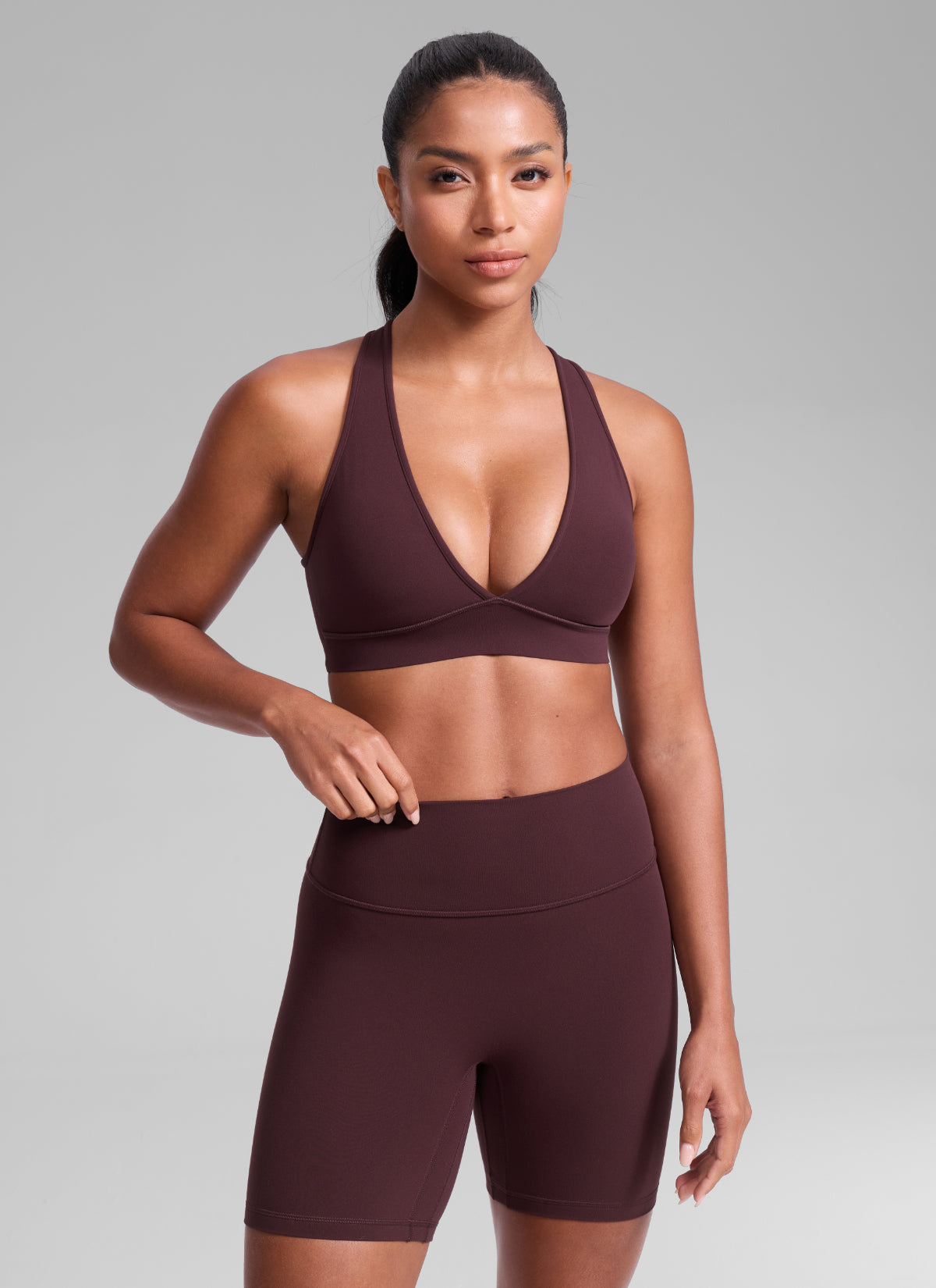 High Support Sports Bra - Wide Straps, Cross Back - Plum