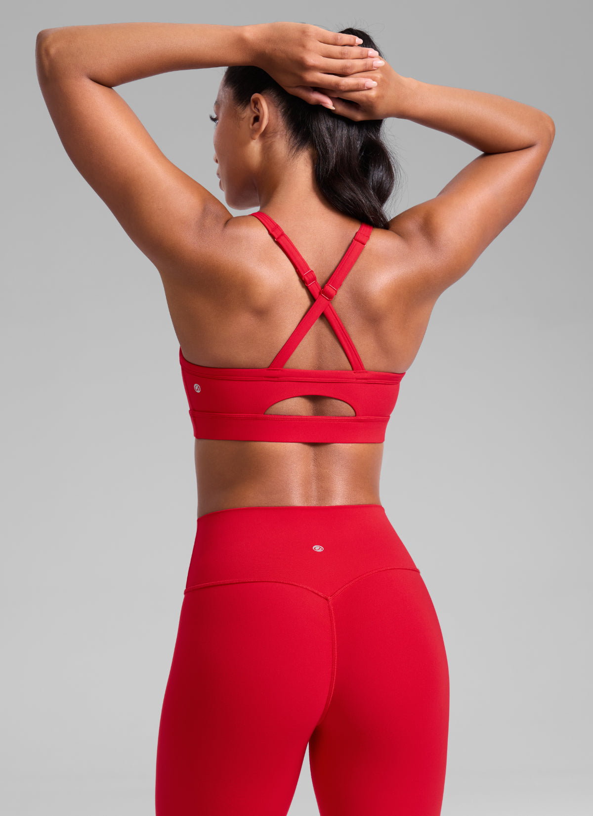 Keyhole Cross Back Sports Bra - Keyhole Detail, Cross Back - Red