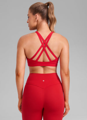 Gym Sports Bra - Wide Criss Cross Back - Red