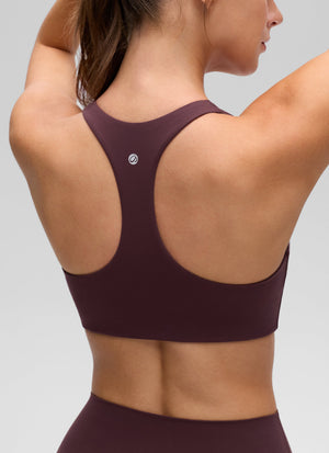 Racerback Sports Bra - V Neck, Clean Lines - Plum