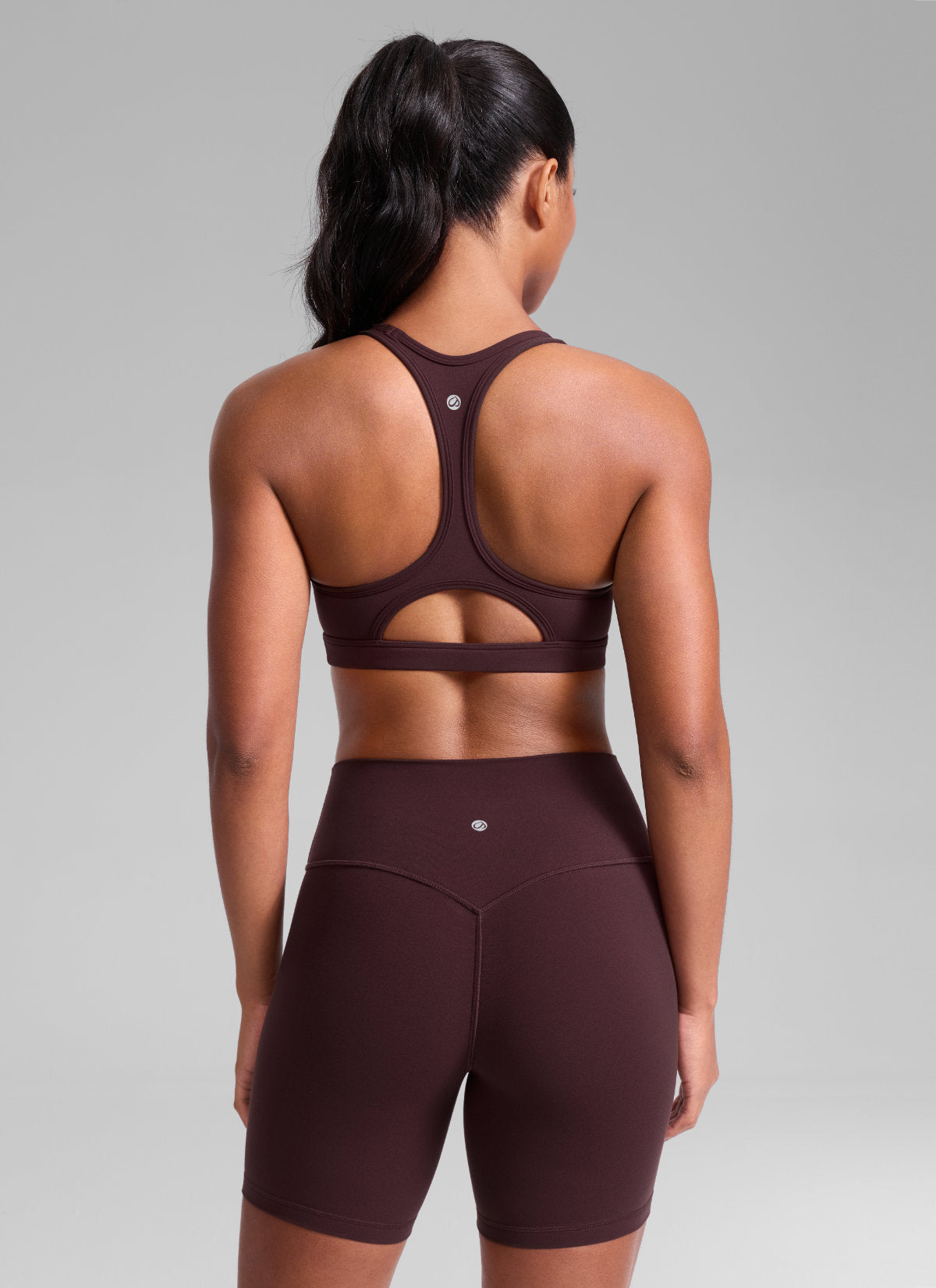 Sports Bra For Running - Racerback, Keyhole Back - Plum