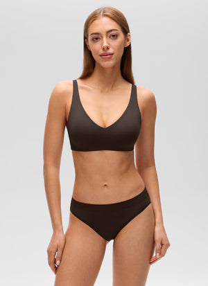 Deep V Bralette - Deep V Neckline, Double Lined - Brown