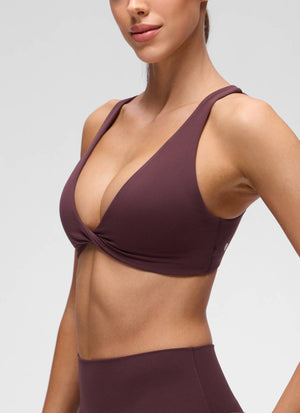 V Neck Sports Bra - Twist Front, U Back