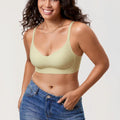 Front view of green plus size wireless bra with full coverage seamless cups - MissFine