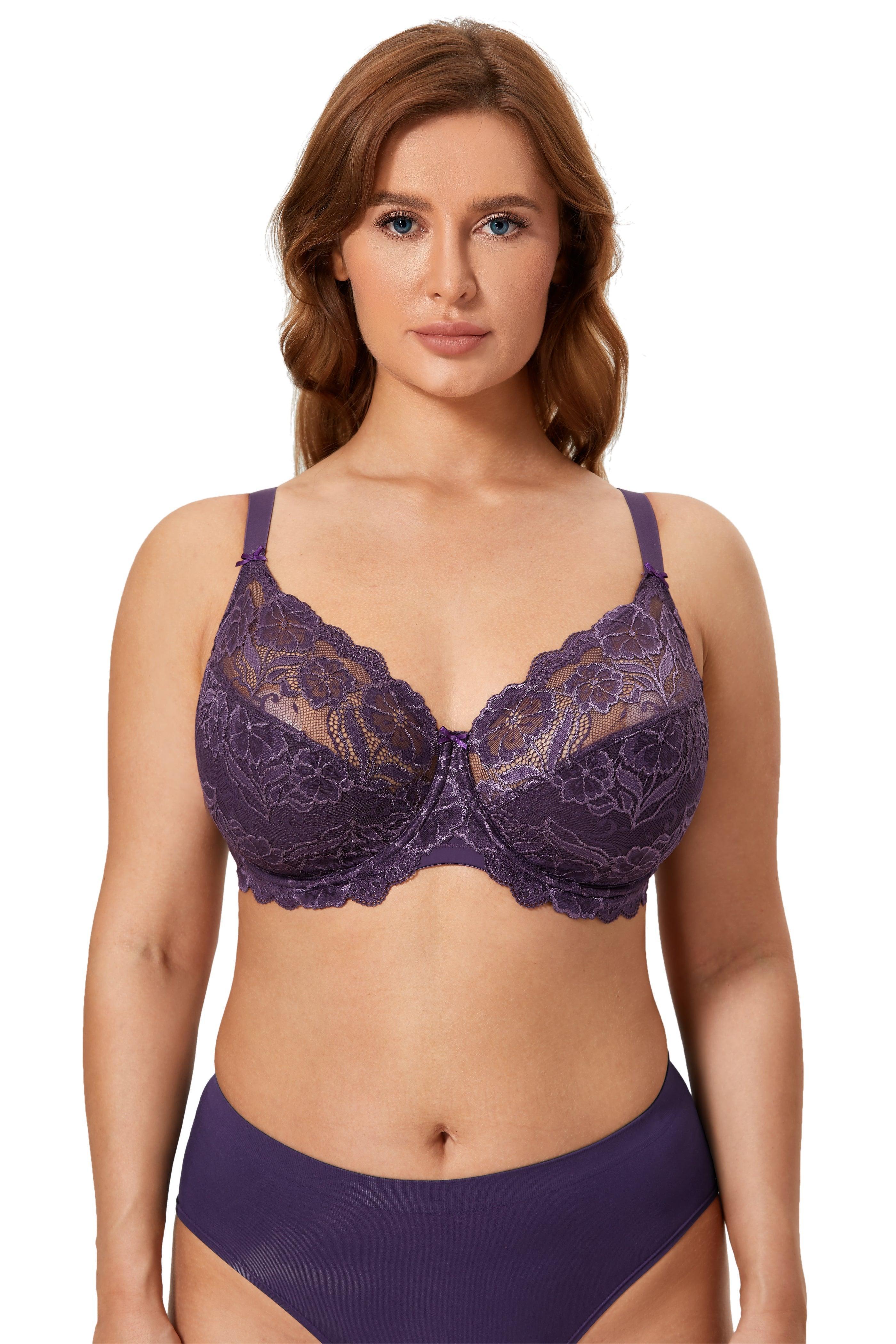 Front view of burgundy full cup underwired bra with floral lace overlay - MissFine