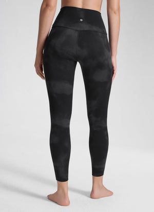 Yoga Leggings in Butterluxe Fabric - Seamless Waist, 25 Inch Black Tie Dye Flowers - view 2