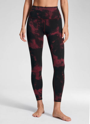 Yoga Leggings in Butterluxe Fabric - Seamless Waist, 25 Inch Burgundy Tie Dye Flowers - view 1