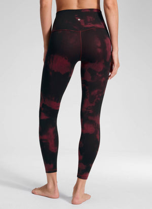 Yoga Leggings in Butterluxe Fabric - Seamless Waist, 25 Inch Burgundy Tie Dye Flowers - view 2