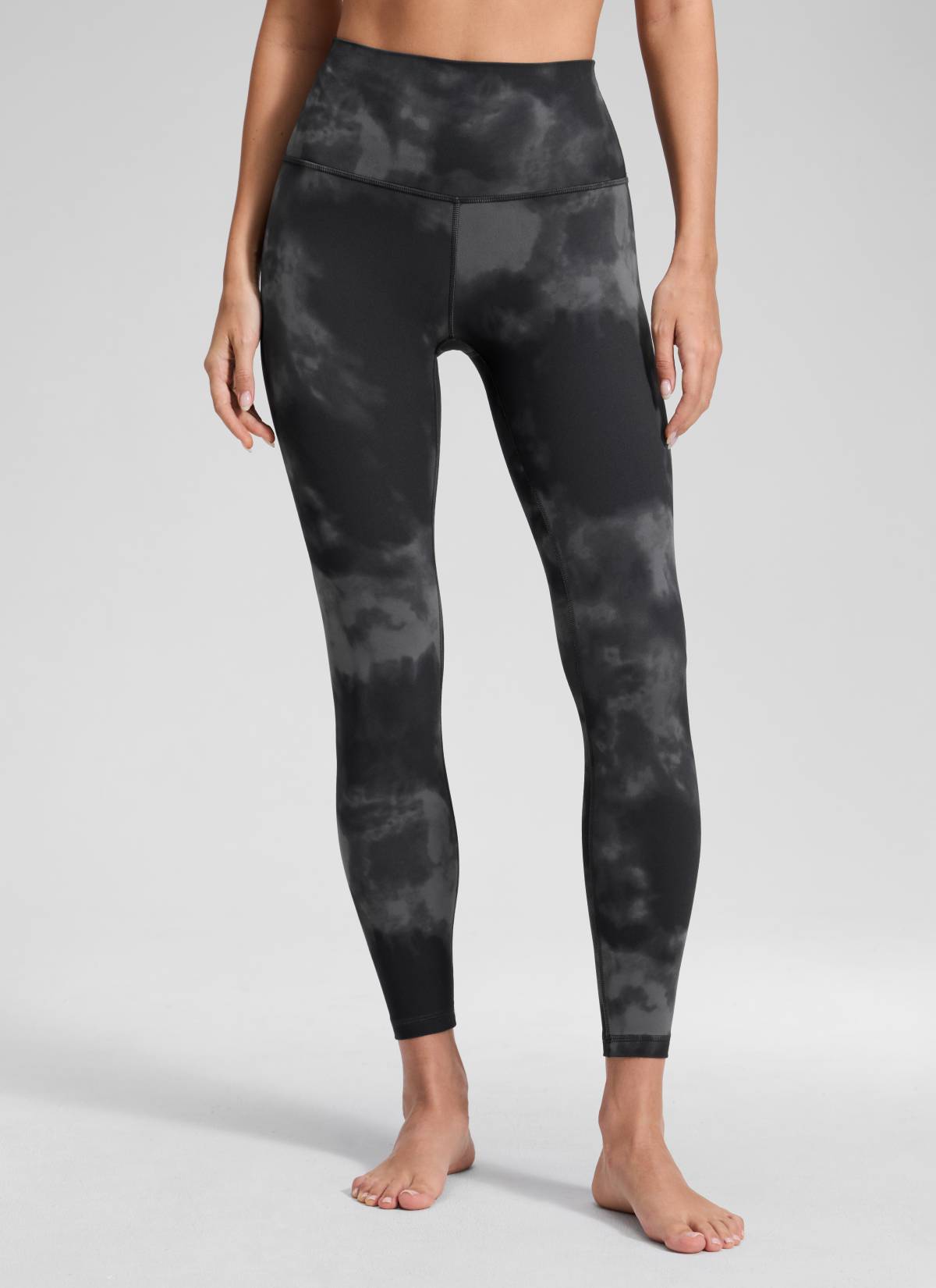 Yoga Leggings in Butterluxe Fabric - Seamless Waist, 25 Inch Grey Tie Dye Flowers - view 1