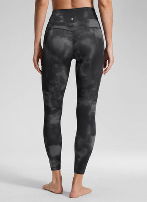 Yoga Leggings in Butterluxe Fabric - Seamless Waist, 25 Inch Grey Tie Dye Flowers - view 2