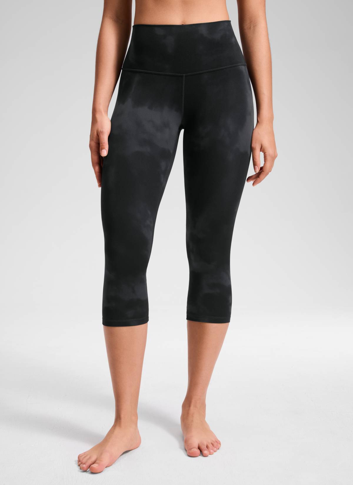 Yoga Leggings in Butterluxe Fabric - 19 Inch Petite Fit Black Tie Dye Flowers - view 1
