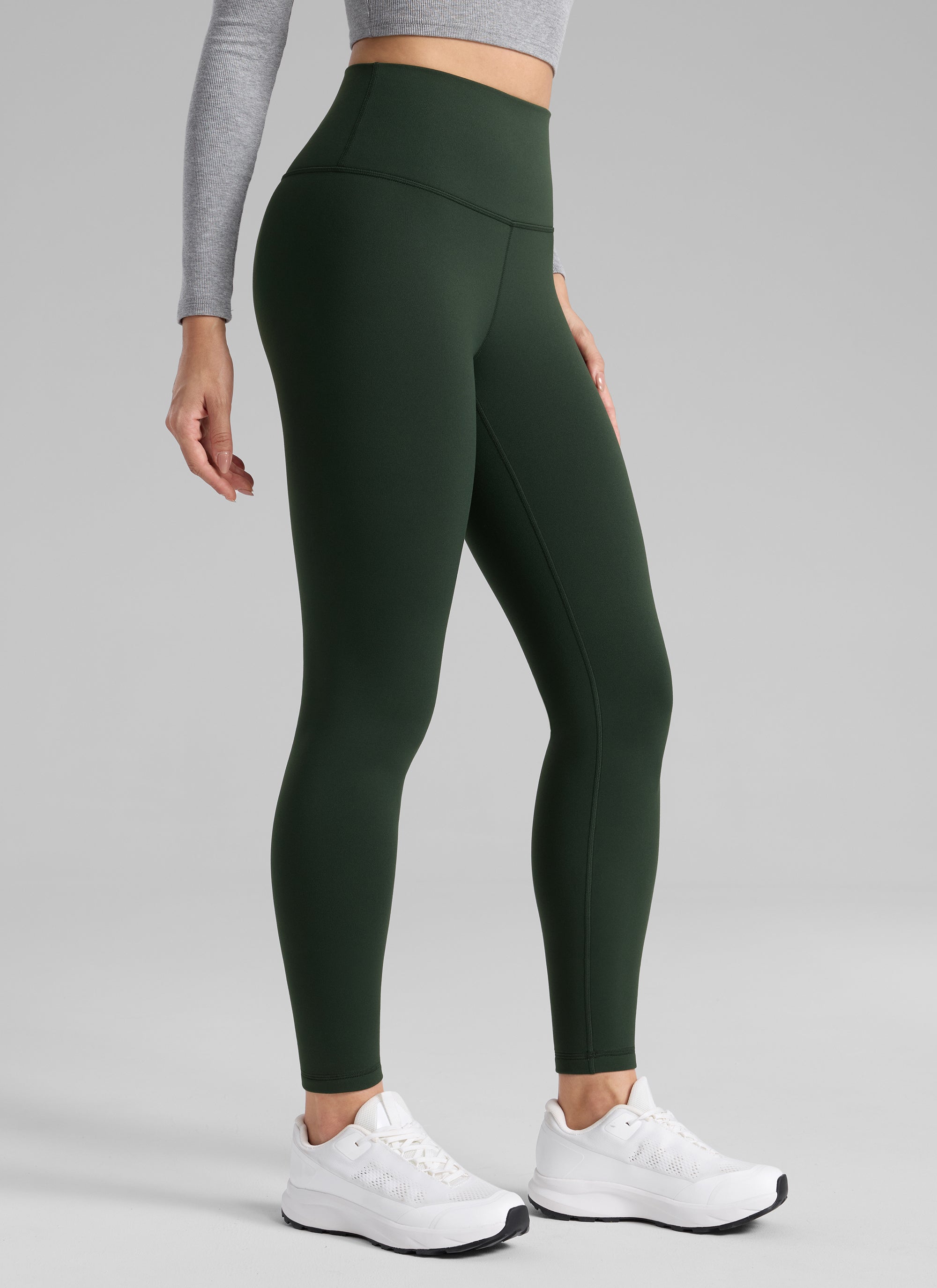 Thermal Fleece Lined Leggings - Matte Finish, 28 Inch Tall Legend Green - view 1