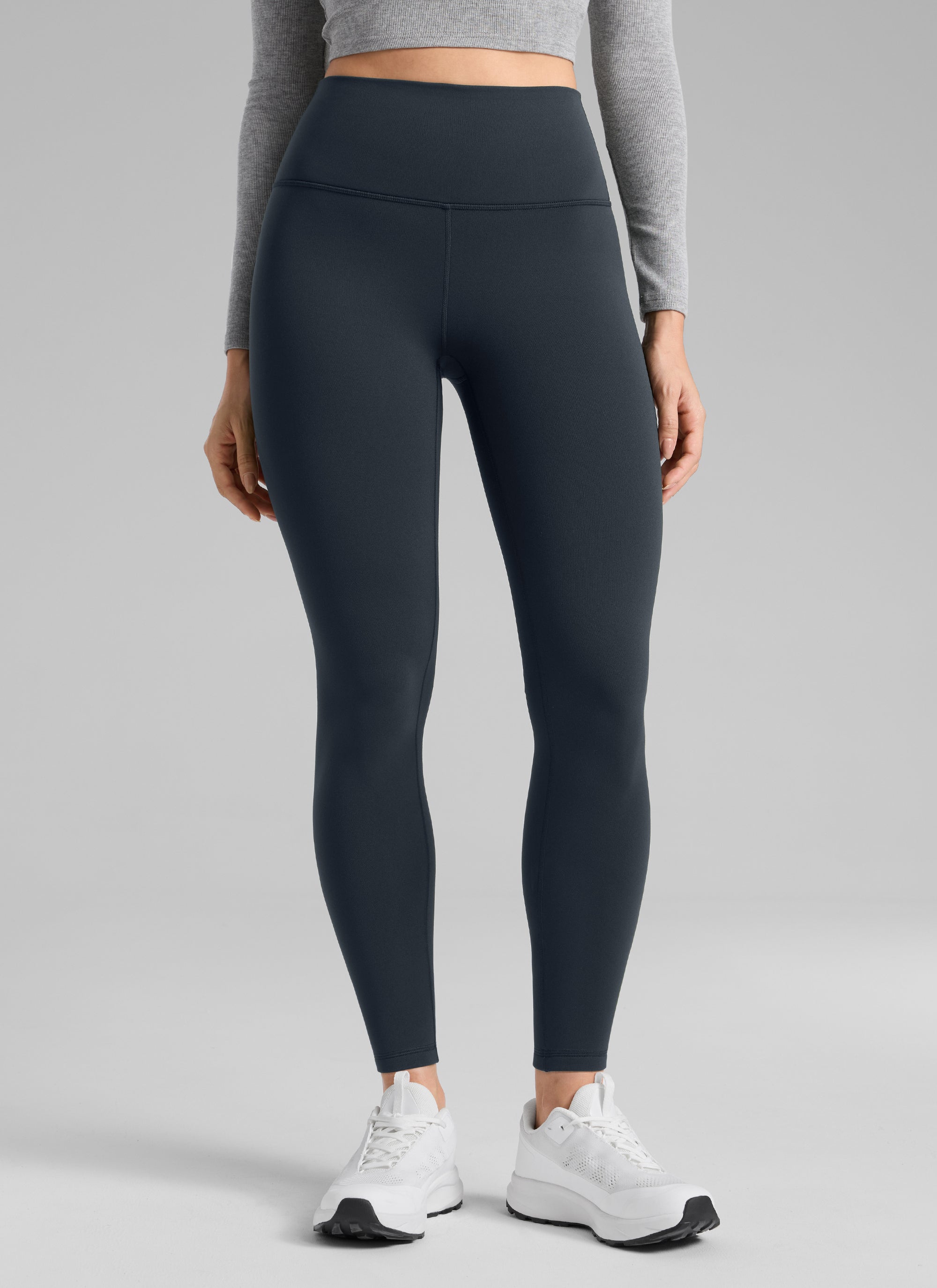 Thermal Fleece Lined Leggings - Matte Finish, 28 Inch Tall True Navy - view 1