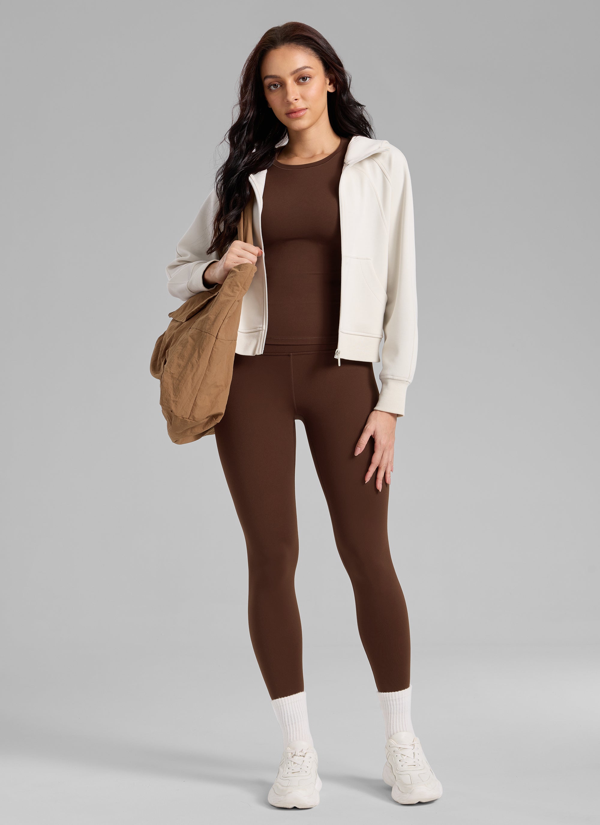 Thermal Fleece Lined Leggings - Matte Finish, 28 Inch Tall Lava Brown - view 3