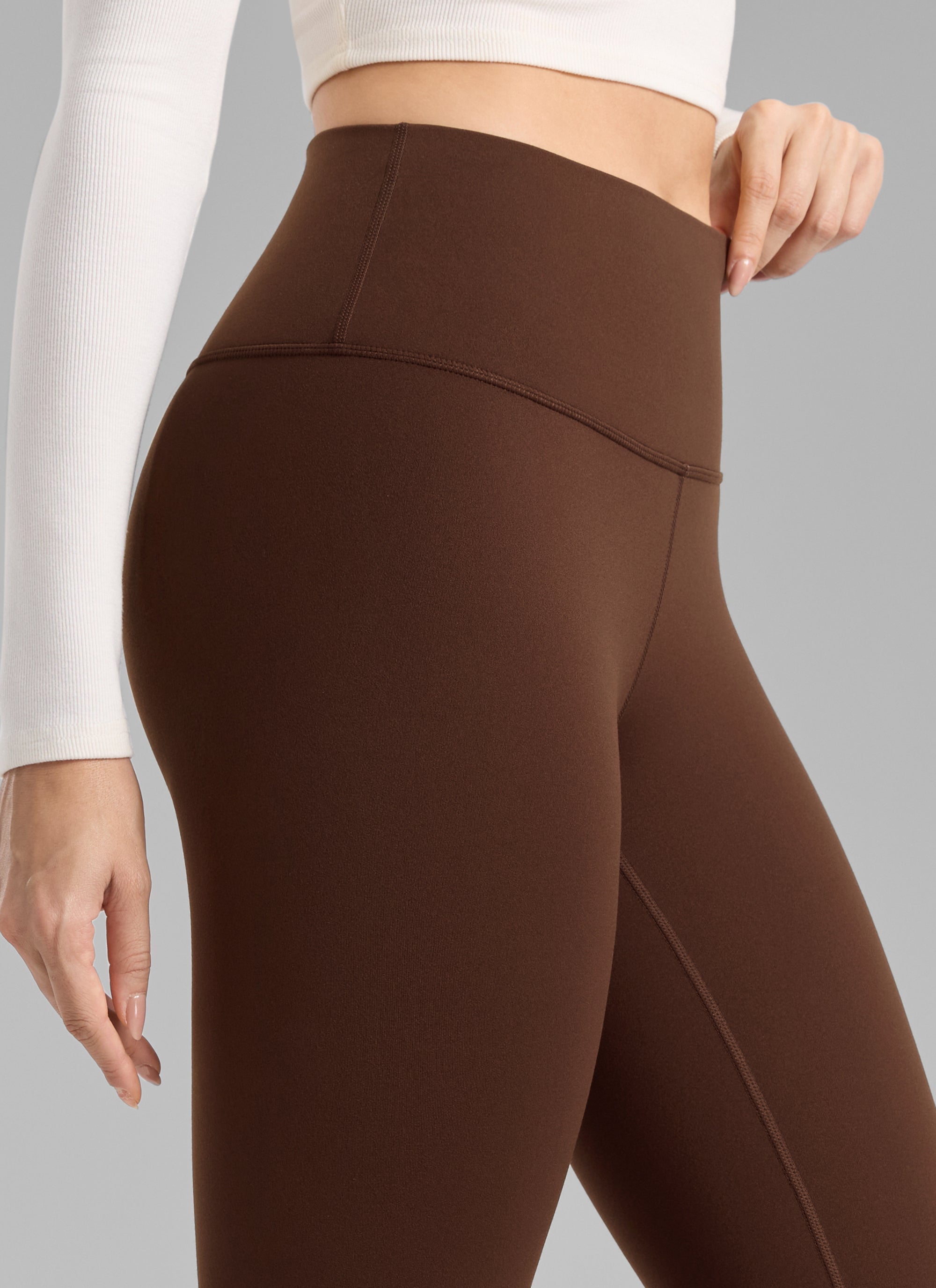 Thermal Fleece Lined Leggings - Matte Finish, 28 Inch Tall Lava Brown - view 4