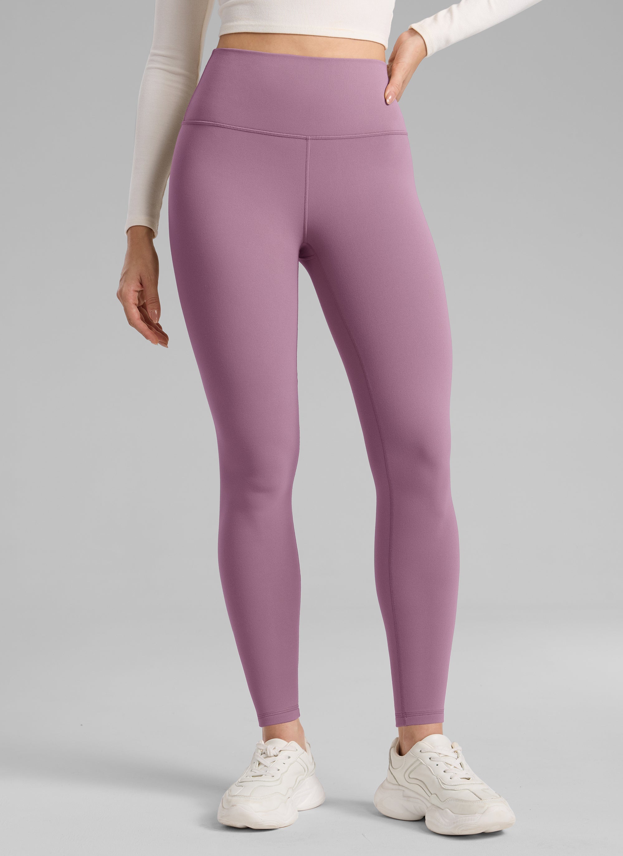 Thermal Fleece Lined Leggings - Matte Finish, 28 Inch Tall Light Lavender - view 1