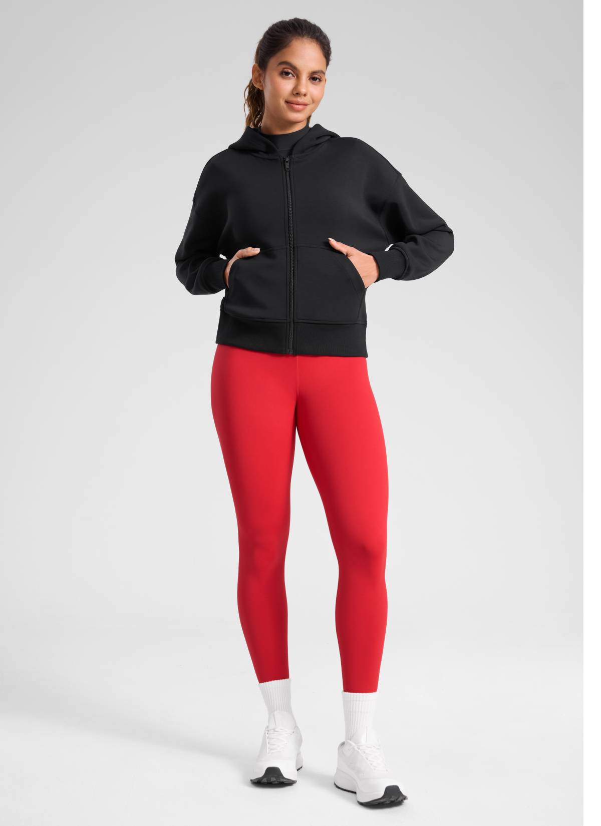 Thermal Fleece Lined Leggings - Matte Finish, 28 Inch Tall Aurora Red - view 3