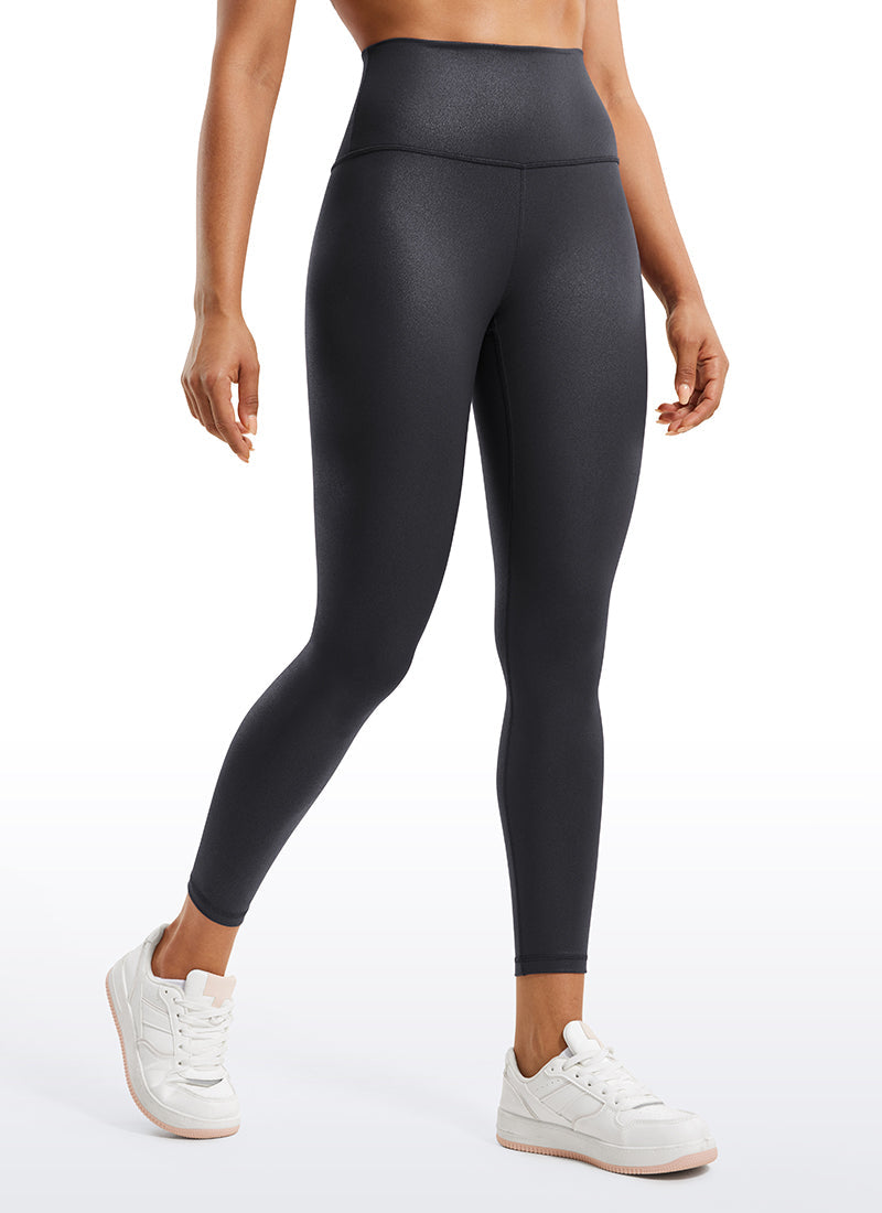 Matte Faux Leather Leggings - High Waist, 25 Inch Mysterious Grey Foil Pattern - view 1