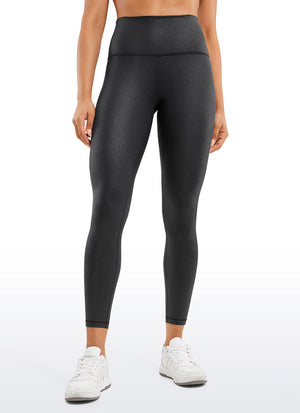 Matte Faux Leather Leggings - High Waist, 25 Inch Black Foil Pattern - view 1