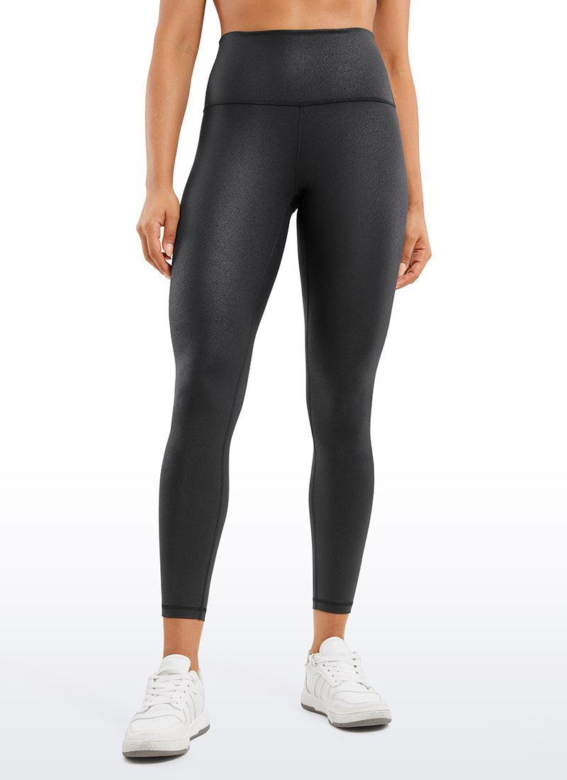 Matte Faux Leather Leggings - High Waist, 25 Inch Black Foil Pattern - view 1