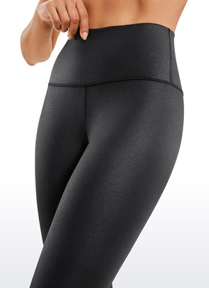 Matte Faux Leather Leggings - High Waist, 25 Inch Black Foil Pattern - view 4