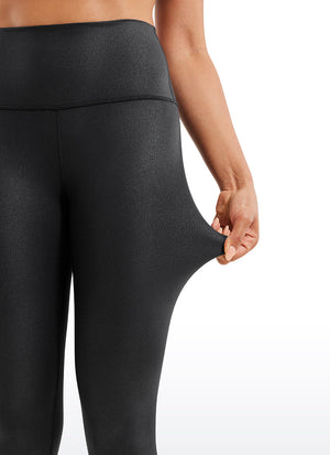 Matte Faux Leather Leggings - High Waist, 25 Inch Black Foil Pattern - view 5