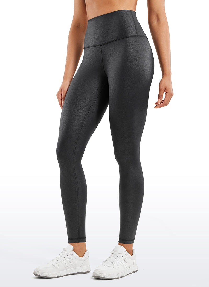 Matte Faux Leather Leggings - High Waist, 28 Inch Tall Black Foil Pattern - view 1