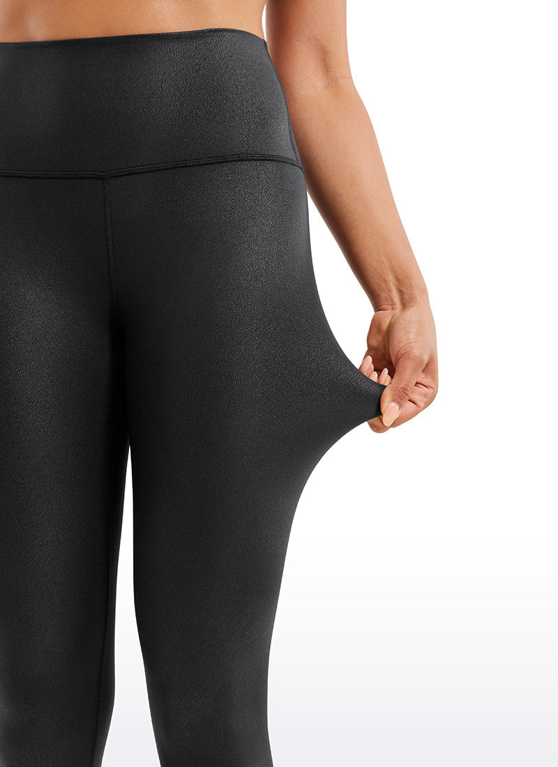 Matte Faux Leather Leggings - High Waist, 28 Inch Tall Black Foil Pattern - view 5