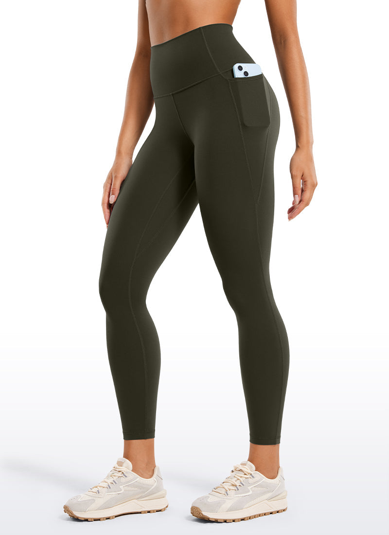 Yoga Leggings with Pockets - Butterluxe Fabric, 25 Inch Olive Green - view 1