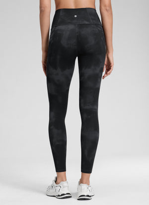 Yoga Leggings with Pockets - Butterluxe Fabric, 25 Inch Black Tie Dye Flowers - view 2