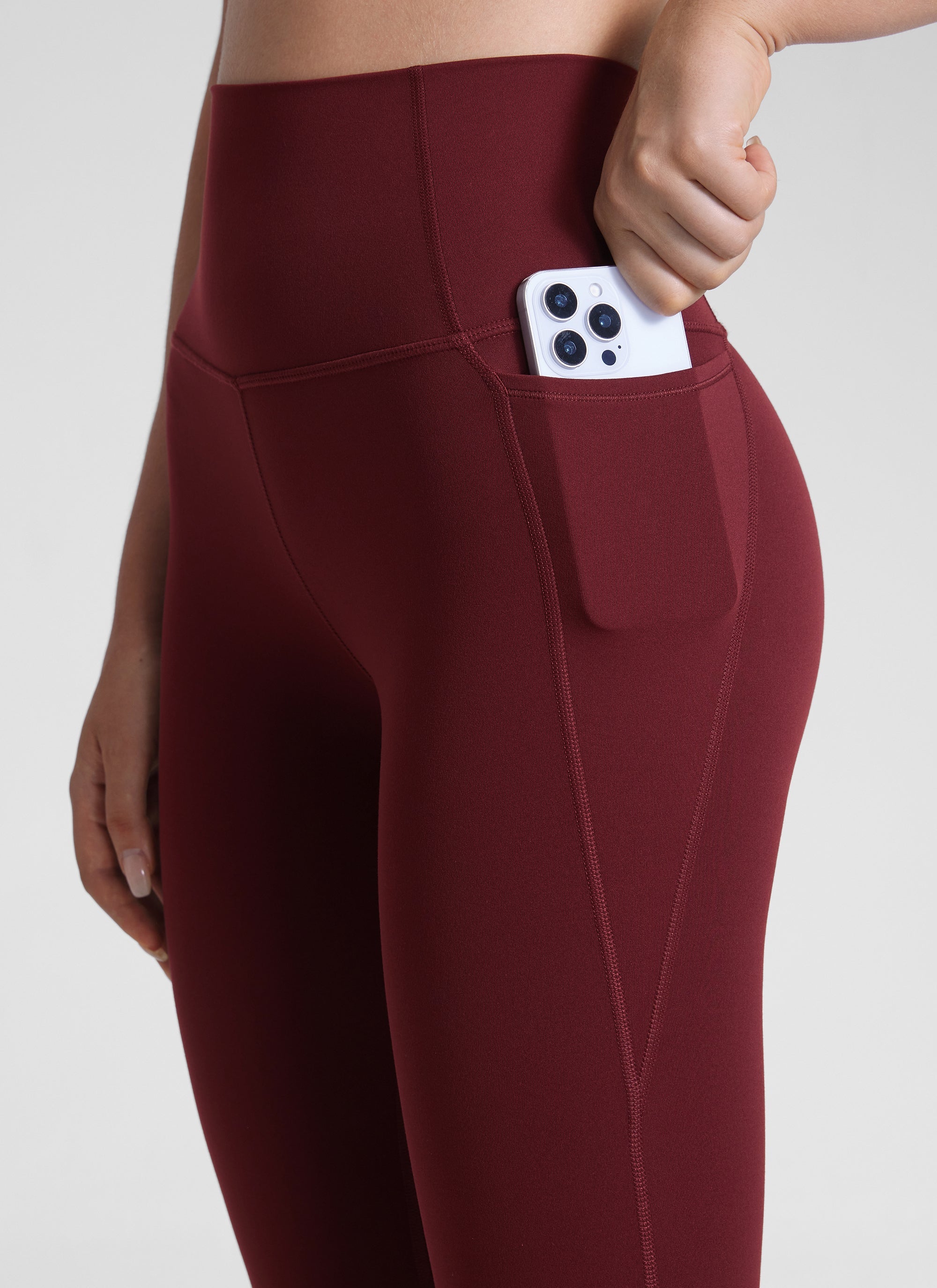Yoga Leggings with Pockets - Butterluxe Fabric, 25 Inch Red Merlot - view 4