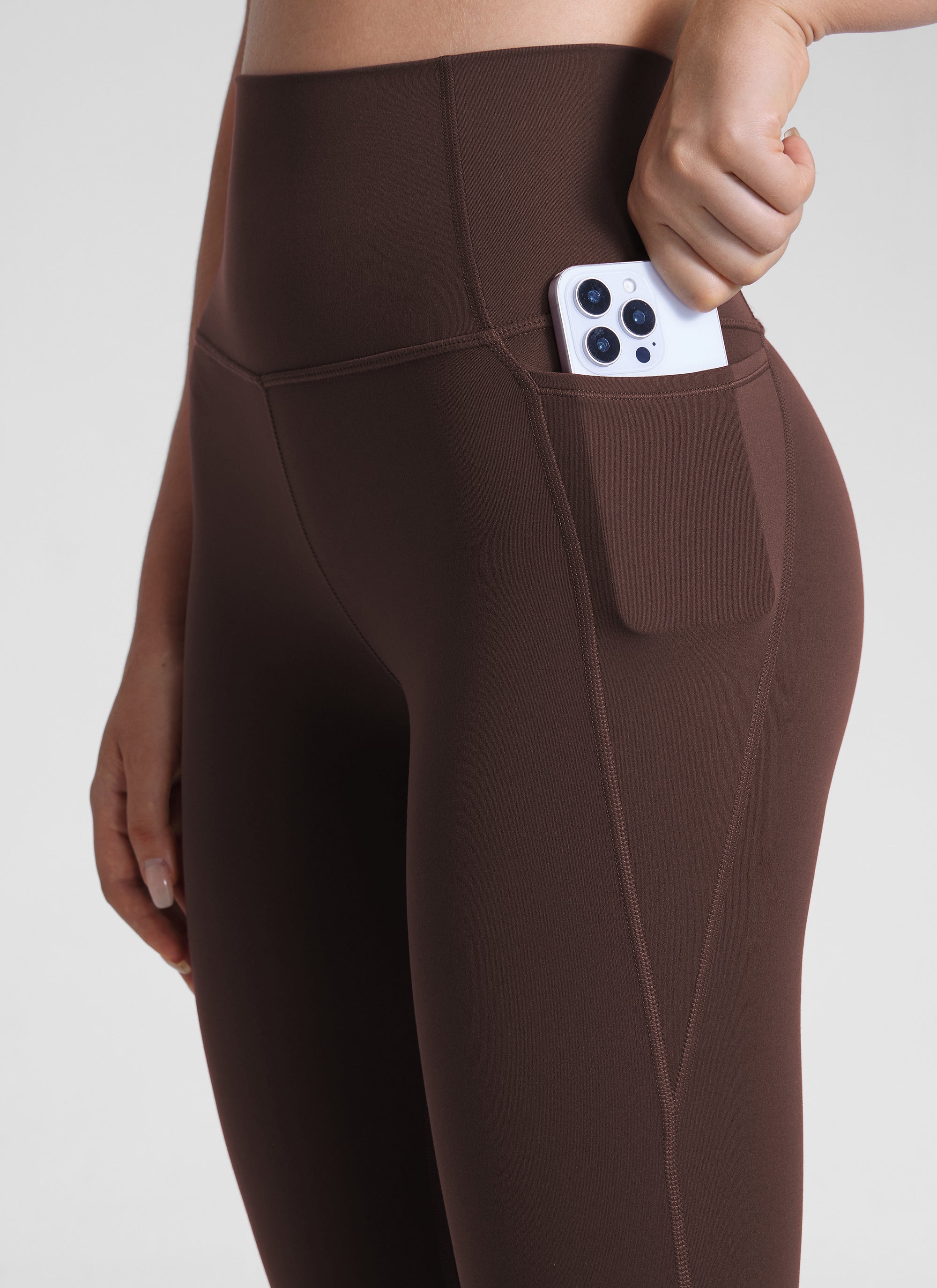 Yoga Leggings with Pockets - Butterluxe Fabric, 25 Inch Hot Fudge Brown - view 3