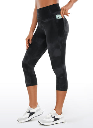 Yoga Leggings with Pockets - Butterluxe Fabric, 19 Inch Black Tie Dye Flowers - view 1