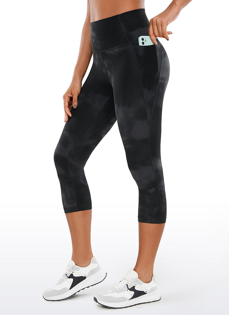 Yoga Leggings with Pockets - Butterluxe Fabric, 19 Inch Black Tie Dye Flowers - view 1