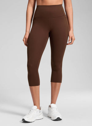 Yoga Leggings with Pockets - Butterluxe Fabric, 19 Inch Lava Brown - view 1