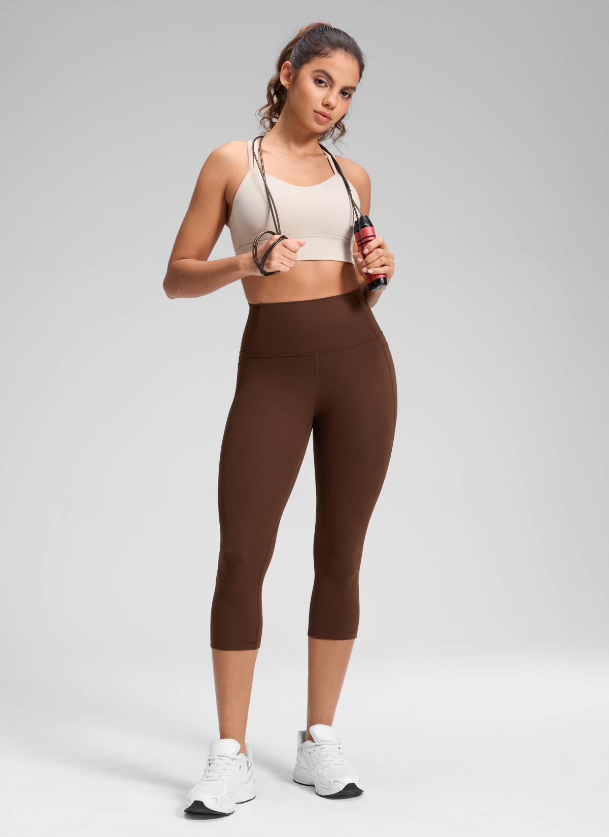 Yoga Leggings with Pockets - Butterluxe Fabric, 19 Inch Lava Brown - view 3
