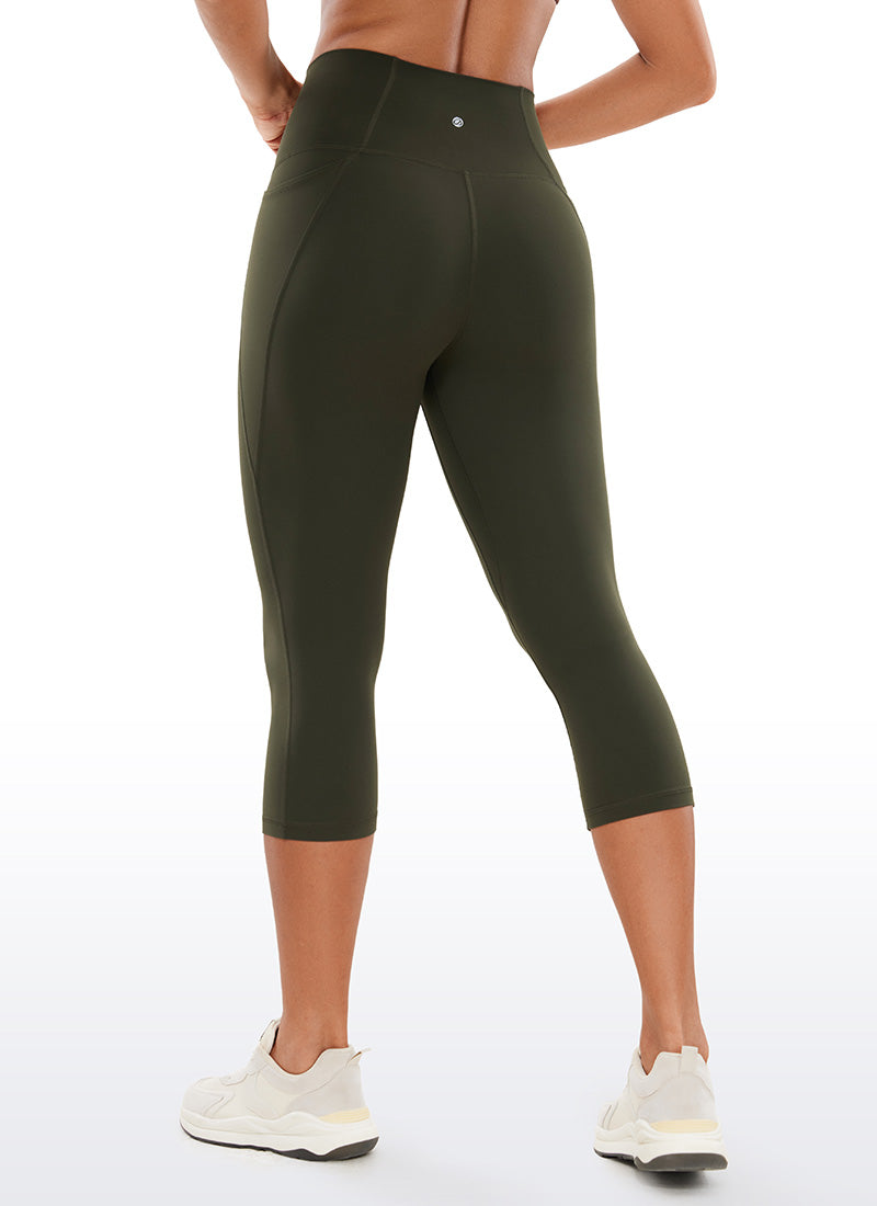 Yoga Leggings with Pockets - Butterluxe Fabric, 19 Inch Olive Green - view 2