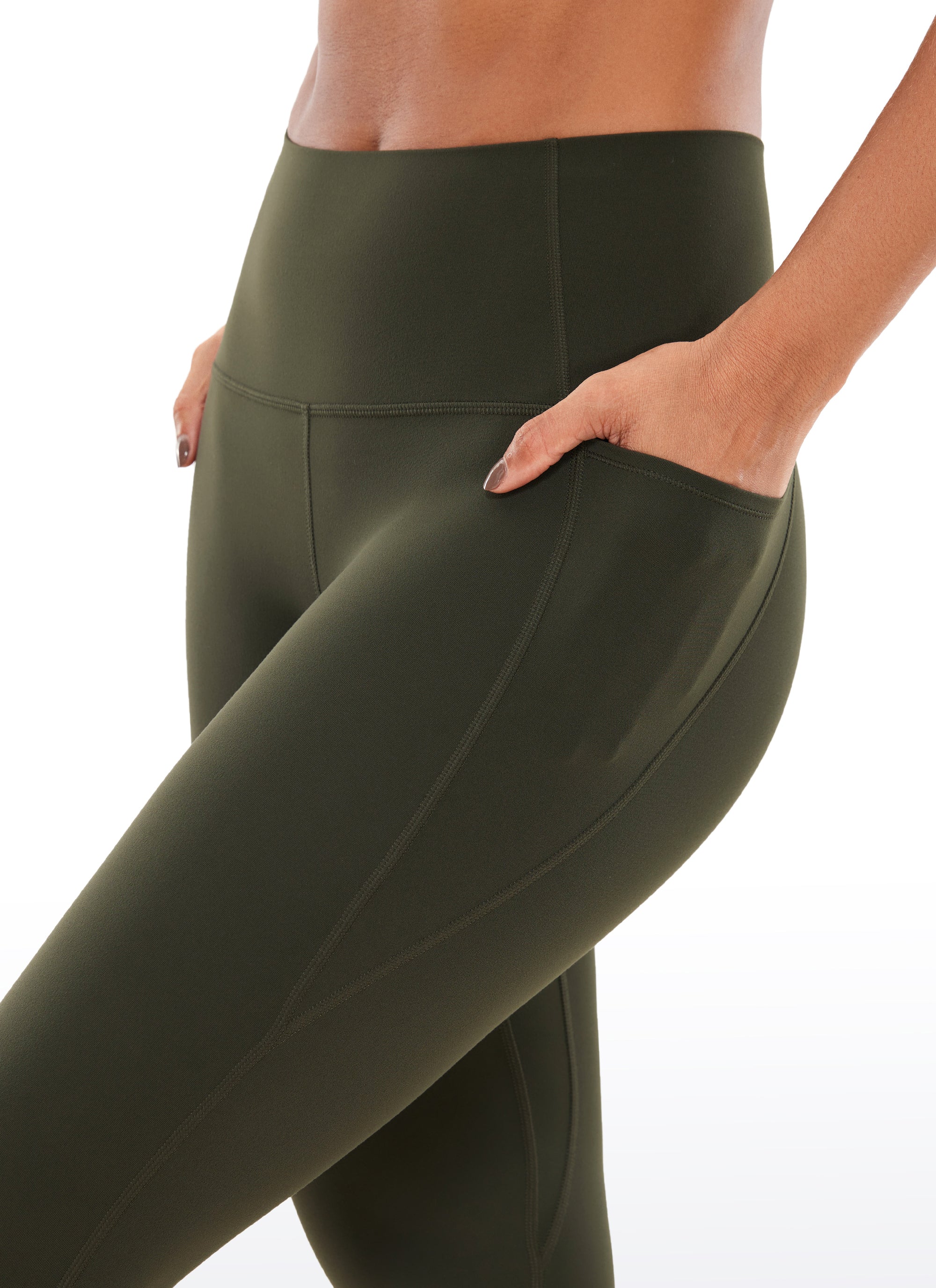 Yoga Leggings with Pockets - Butterluxe Fabric, 19 Inch Olive Green - view 4